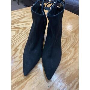 Stuart Weitzman Ankle Boots Women's 11.5 Black Suede Block Heel Pointed Toe S25